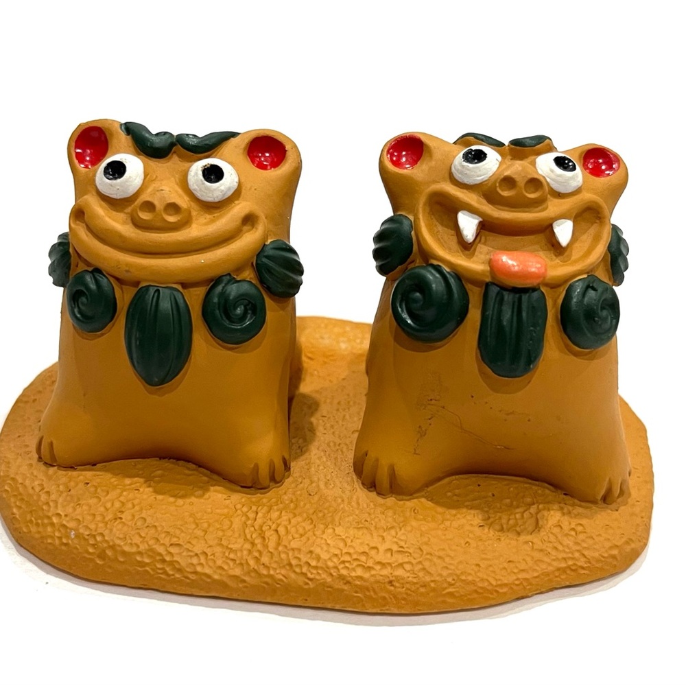 Okinawa Lucky Charm Omamori Fusui Standing Mini Shisa Lion Brown Smile Size 2”
